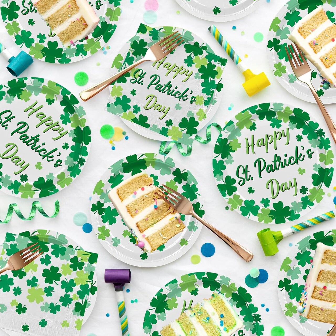 Irish Shamrock Themed Tableware Set, Paper Plates & Napkins for 50, St. Patrick's Day Party Decorations, Disposable, Green, Decorative Plates, Pack